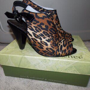 J. Renee Zula Leopard Print Bootie Heel Sandal Sz. 9.5